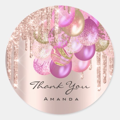 Thank Name 16th Bridal Rose Glitter Ballon pink Classic Round Sticker