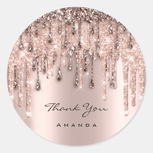 Thank Name 16th Bridal Rose Wedding Glitter Drips Classic Round Sticker
