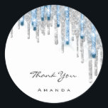 Thank Name 16th Bridal Silver Glitter 3D DripBlue Classic Round Sticker<br><div class="desc">Welcome to the glitz, glam, and gratitude world with the Thank Name 16th Bridal Silver Glitter 3D Drips Effect Blue Classic Round Sticker, another dazzling creation by FlorenceK, available exclusively on Zazzle! 🌌✨ Imagine a sticker that's not just a sticker but a statement. This isn't your average, run-of-the-mill round sticker;...</div>