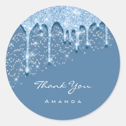 Thank Name 16th Bridal Silver Glitter 3D Effect Classic Round Sticker