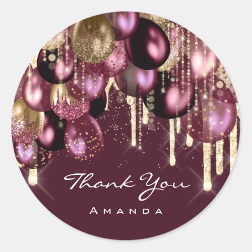 Thank Name 16th Bridal Wedding Ballon glitter gold Classic Round Sticker