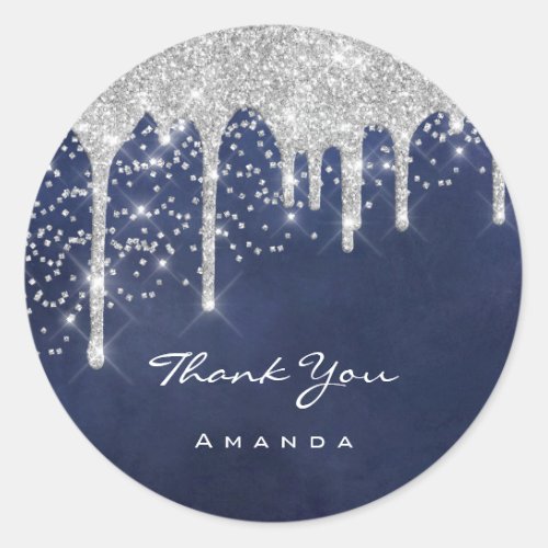 Thank Name 16th Bridal Wedding Blue Navy Classic Round Sticker