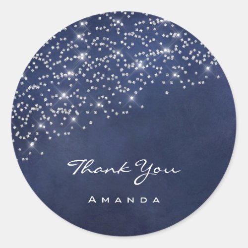 Thank Name 16th Bridal Wedding Blue Navy Confetti Classic Round Sticker