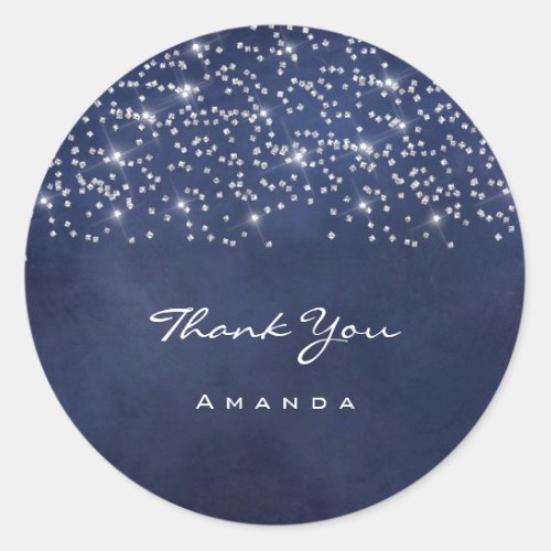 Thank Name 16th Bridal Wedding Blue Navy Spark Classic Round Sticker