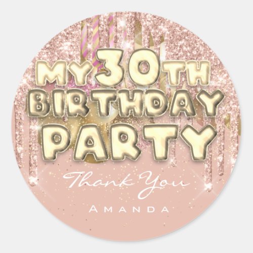 Thank Name 30th Birthday PartyGlitter Ballon Gold Classic Round Sticker