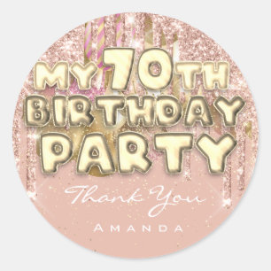 Thank Name 70th Birthday PartyGlitter Ballon Gold Classic Round Sticker