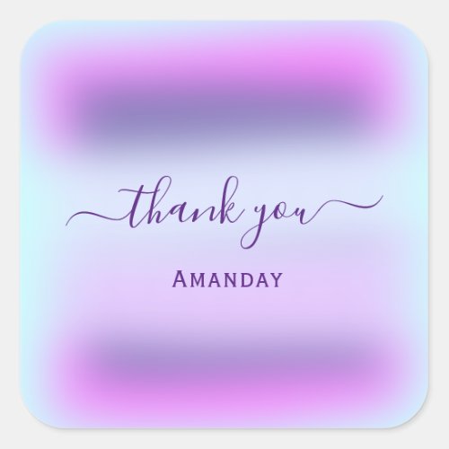 Thank Name Blue  Holographic  Bridal Sweet16th Square Sticker