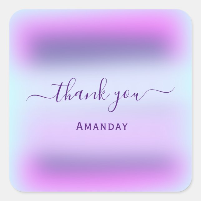 Thank Name Blue  Holographic  Bridal Sweet16th Square Sticker (Front)