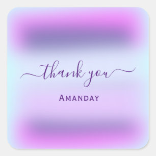 Thank Name Blue Holographic Bridal Sweet16th Square Sticker