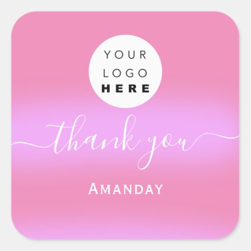 Thank Name Blush Pink  Online  Boutique Shop Logo Square Sticker