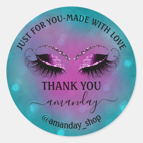 Thank Name Boutique Eyelash Shop Blue Violet Berry Classic Round Sticker