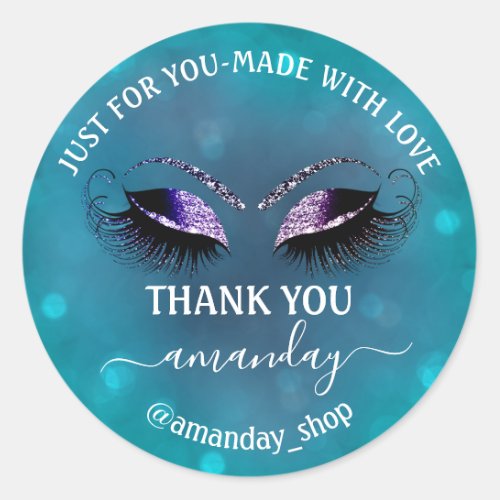 Thank Name Boutique Eyelash Shop Navy Smoky Blue Classic Round Sticker