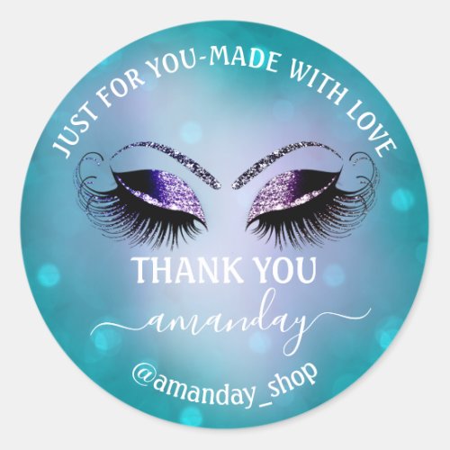 Thank Name Boutique Eyelash Shop Navy Smoky Teal Classic Round Sticker