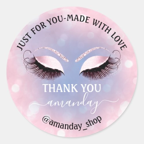 Thank Name Boutique Eyelash Shop Pink Pastel Classic Round Sticker