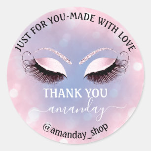 Thank Name Boutique Eyelash Shop Pink Pastel Classic Round Sticker