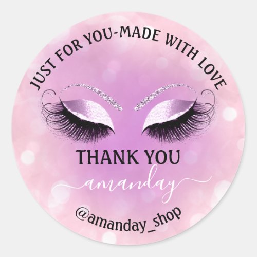 Thank Name Boutique Eyelash Shop Pink Violet Girly Classic Round Sticker