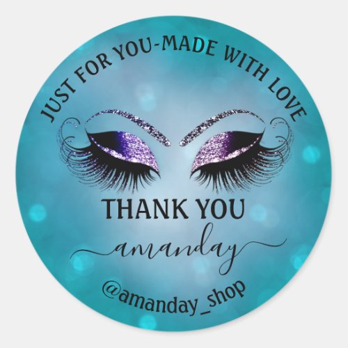 Thank Name Boutique Eyelash Shop Teal Navy Smoky Classic Round Sticker