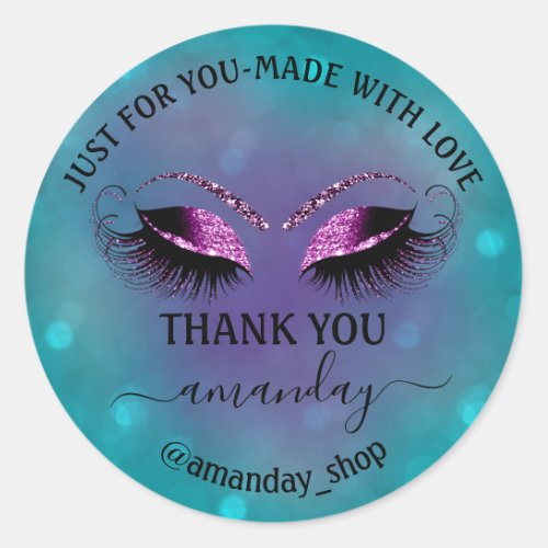 Thank Name Boutique Eyelash Shop Teal Pink Blue Classic Round Sticker