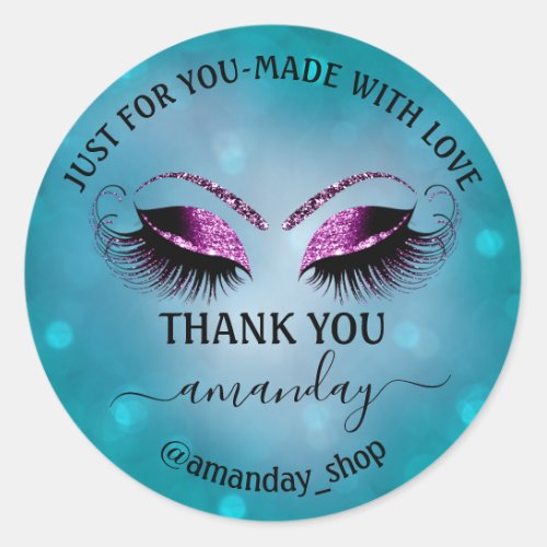 Thank Name Boutique Eyelash Shop Teal Pink Gray Classic Round Sticker