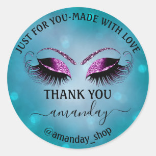 Thank Name Boutique Eyelash Shop Teal Pink Gray Classic Round Sticker