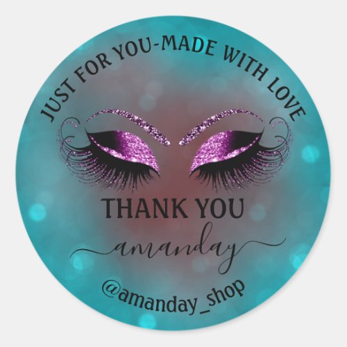 Thank Name Boutique Eyelash Shop Teal Pink Maroon Classic Round Sticker