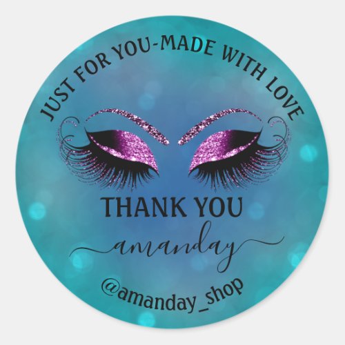 Thank Name Boutique Eyelash Shop Teal Pink Navy Classic Round Sticker