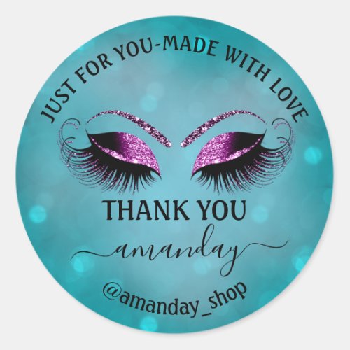 Thank Name Boutique Eyelash Shop Teal Violet Berry Classic Round Sticker