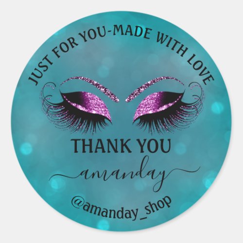 Thank Name Boutique Eyelash Shop Teal Violet Glam Classic Round Sticker