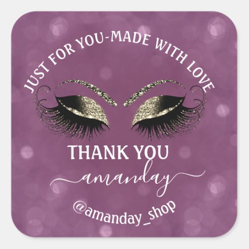 Thank Name  Boutique eyelashes  Shop  Gold Purple Square Sticker