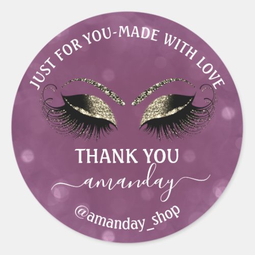 Thank Name  Boutique eyelashes  Shop  Gold Violet Classic Round Sticker