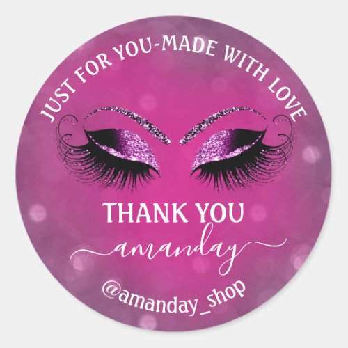 Thank Name  Boutique eyelashes  Shop  Pink Berry Classic Round Sticker