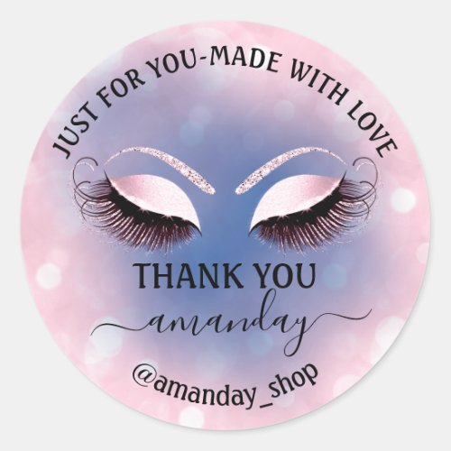 Thank Name  Boutique eyelashes  Shop Pink Blue Classic Round Sticker