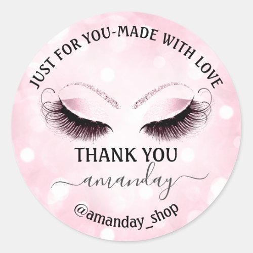 Thank Name  Boutique eyelashes  Shop Pink Blush Classic Round Sticker