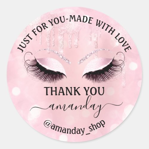 Thank Name  Boutique eyelashes  Shop Pink Drips Classic Round Sticker