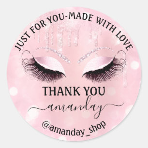 Thank Name  Boutique eyelashes  Shop Pink Drips Classic Round Sticker