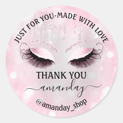 Thank Name  Boutique eyelashes  Shop Pink Gray Classic Round Sticker