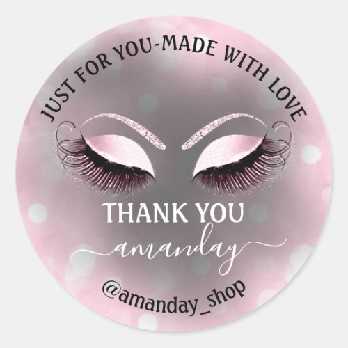 Thank Name  Boutique eyelashes  Shop Pink Gray Classic Round Sticker