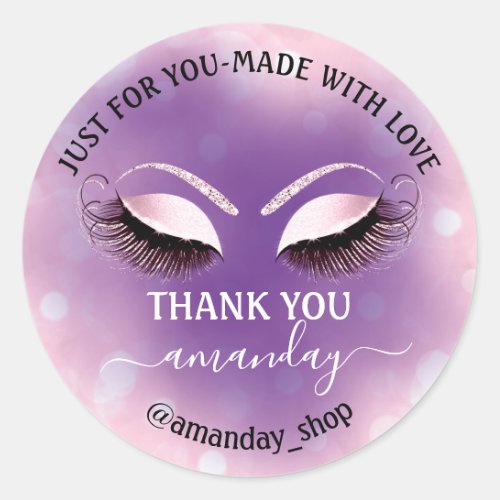 Thank Name  Boutique eyelashes  Shop Pink Purple Classic Round Sticker