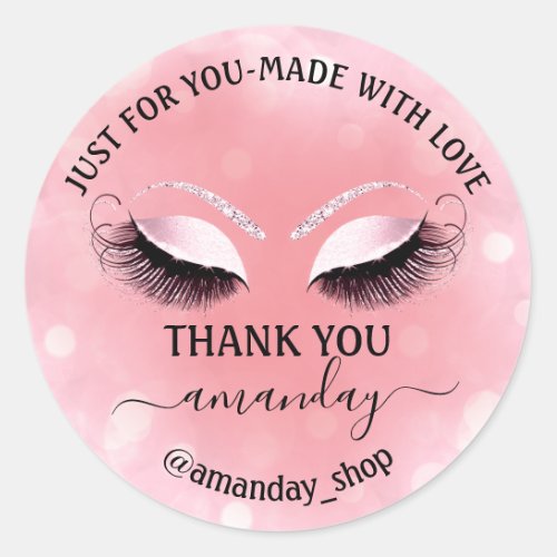 Thank Name  Boutique eyelashes  Shop Pink Rose Classic Round Sticker