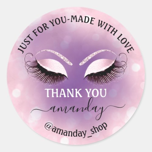 Thank Name  Boutique eyelashes  Shop Pink Violet Classic Round Sticker