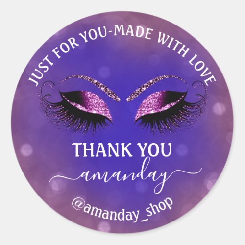 Thank Name  Boutique eyelashes  Shop Purple Blue Classic Round Sticker