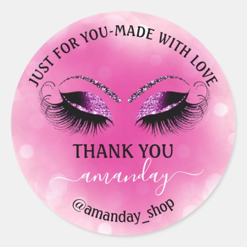 Thank Name  Boutique eyelashes  Shop Purple Rose Classic Round Sticker