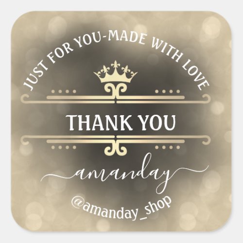 Thank Name  Boutique Shop Royal Crown Gold Sepia Square Sticker