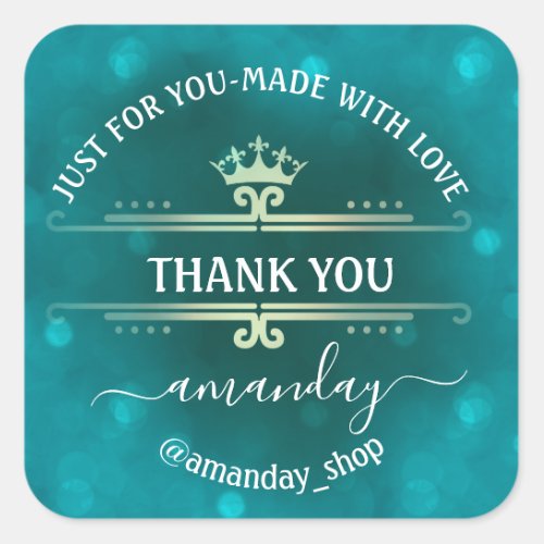 Thank Name  Boutique Shop Royal Crown Gold Teal Square Sticker