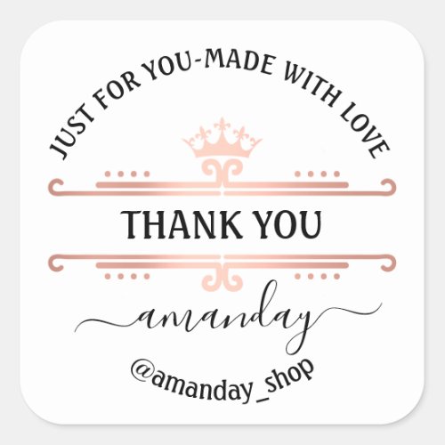 Thank Name  Boutique Shop Royal Crown Rosse White Square Sticker