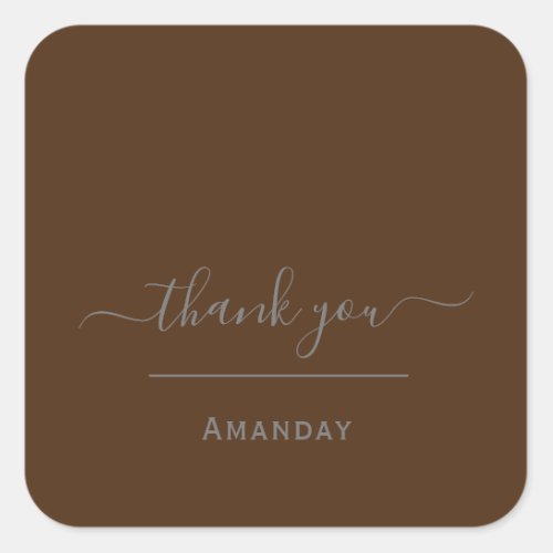 Thank Name  Brown  MinimalIsm  Boutique Shop Square Sticker