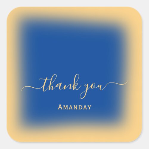 Thank Name Brown Yellow  Makeup Blue Navy Square Sticker