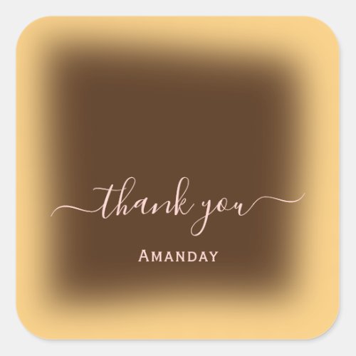 Thank Name Brown Yellow Makeup Favor Square Sticker