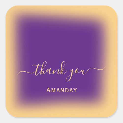 Thank Name Brown Yellow  Makeup Purple Violet Square Sticker
