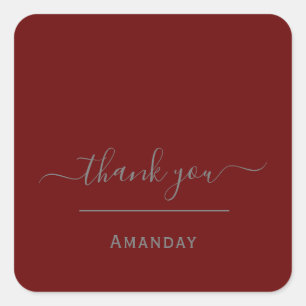 Thank Name Burgundy   MinimalIsm  Boutique Shop Square Sticker